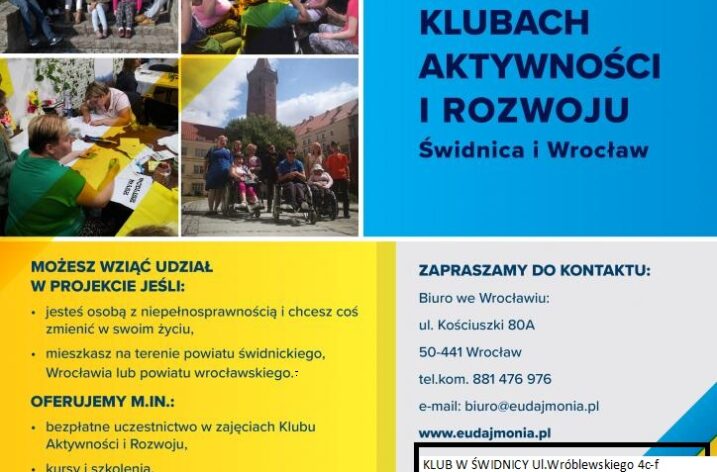 Klub aktywności i rozwoju w Świdnicy – nabór uczestników